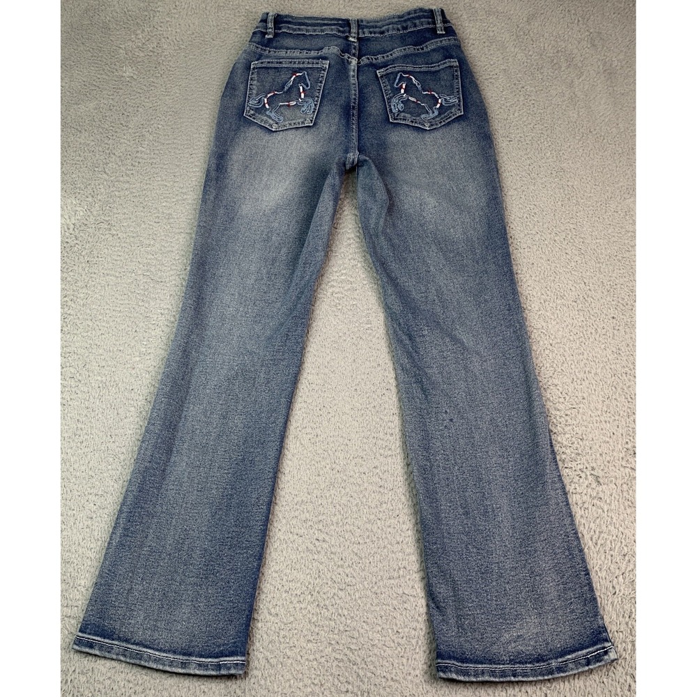 Blue Jeans Womens Size Medium Waist 24 Red White Blue Western Horse High Rise